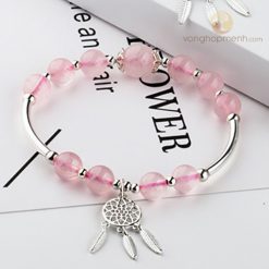 Vòng Tay TAH4715 (Đá thạch anh hồng mix charm Dreamcatcher Bạc 925)