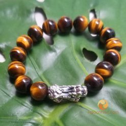 Vòng Tay Đá mắt hổ vàng nâu 12 ly mix Tỳ Hưu bạc - vòng phong thủy