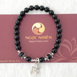 Vòng tay đá mã não đen 6 ly mix charm Bạc 925 cỏ 3 lá - vòng phong thủy ngocnhien