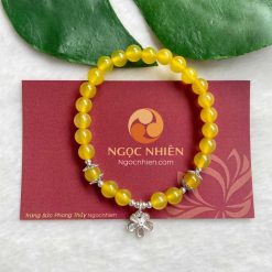 Vòng tay đá Mã Não Vàng 6 ly mix charm Bạc 925 Hoa Bạc -MNV08121