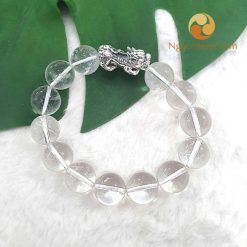 Vòng tay đá thạch anh trắng 14 ly mix Tỳ Hưu Bạc 925 - TAG14068
