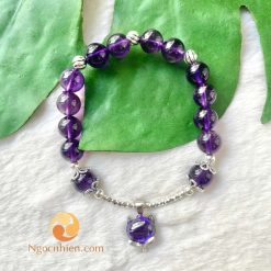 Vòng tay đá Thạch Anh Tím 8 ly mix charm treo Hồ Ly-10778