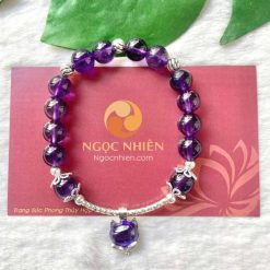 Vòng tay đá Thạch Anh Tím 8 ly mix charm treo Hồ Ly-10778