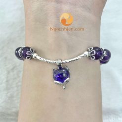 Vòng tay đá Thạch Anh Tím 8 ly mix charm treo Hồ Ly-10778