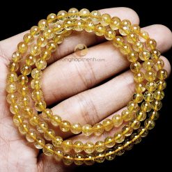 Chuỗi tràng hạt đá thạch anh tóc vàng 6 ly, chuẩn 6A