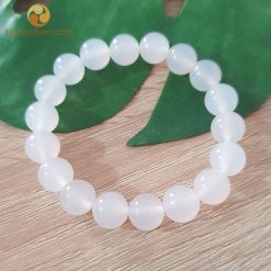 Vòng đá mã não trắng 12 ly - vòng phong thủy cho nữ mệnh kim và mệnh thủy