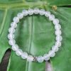 Vòng đá mã não trắng 6 ly mix charm hoa bạc 925 - vòng phong thủy cho nữ mệnh Thủy