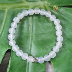 Vòng đá mã não trắng 6 ly mix charm hoa bạc 925 - vòng phong thủy cho nữ mệnh Thủy