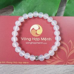 Vòng đá mã não trắng 6 ly mix charm hoa bạc 925 - vòng phong thủy vonghopmenh