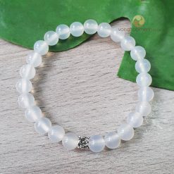 Vòng đá mã não trắng 6 ly mix charm hoa bạc 925 - vòng phong thủy cho nữ mệnh Kim