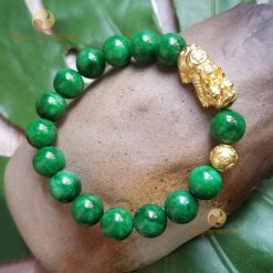 Vòng Tay Đá cẩm thạch sơn thủy 10 ly mix Tỳ hưu, Châu kim tiền Bạc mạ vàng - vòng phong thủy