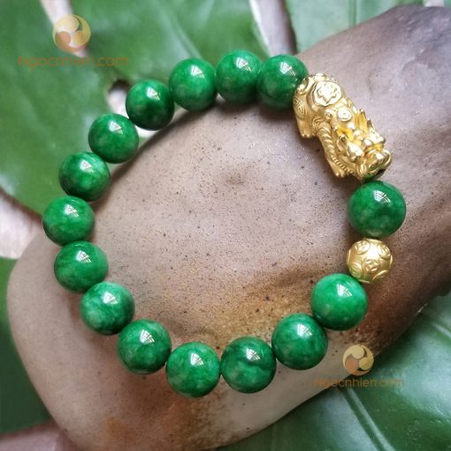 Vòng Tay Đá cẩm thạch sơn thủy 10 ly mix Tỳ hưu, Châu kim tiền Bạc mạ vàng - vòng phong thủy