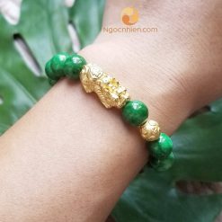 Vòng Tay Đá cẩm thạch sơn thủy 10 ly mix Tỳ hưu, Châu kim tiền Bạc mạ vàng - vòng phong thủy cho nam