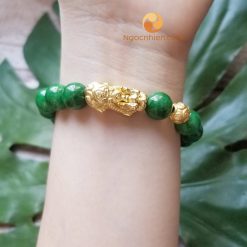 Vòng Tay Đá cẩm thạch sơn thủy 10 ly mix Tỳ hưu, Châu kim tiền Bạc mạ vàng - vòng phong thủy cho nữ