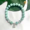 Vòng tay đá cẩm thạch xanh lơ 8 ly mix charm bạc 925 Cỏ 3 lá - vong da phong thuy