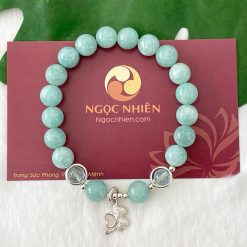 Vòng tay đá cẩm thạch xanh lơ 8 ly mix charm bạc 925 Cỏ 3 lá - vòng phong thủy ngocnhien