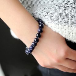 Vòng Tay Đá Kim Sa Đen 8 ly (ánh xanh tím)