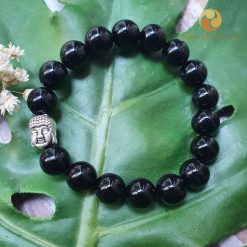 Vòng Tay Đá mã não đen 10 ly mix charm đầu Phật bạc 925 - MNN010391