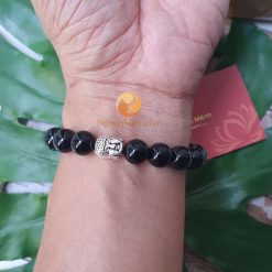 Vòng Tay Đá mã não đen 10 ly mix charm đầu Phật bạc 925 - MNN010391