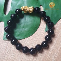 Vòng Tay Đá Mã Não Đen 10 ly mix Tỳ Hưu Bạc mạ Vàng - MNN010691