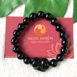 Vòng tay đá mã não đen 10 ly mix Hồ Ly đá-10749