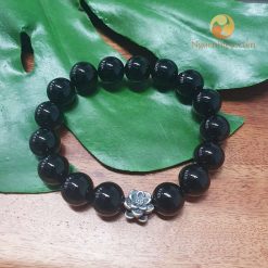 Vòng tay Đá mã não đen 12 ly mix hoa Mẫu Đơn Bạc 925 – MNN010331