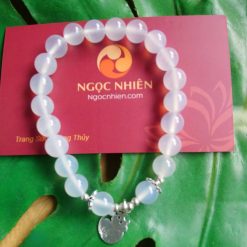 Vòng tay đá Mã Não trắng 6 ly mix charm Tuổi Sửu Bạc 925 - MNG06179
