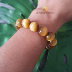 Vòng Đá Mắt Hổ Vàng 14 ly - vòng tay phong thủy cho nam mệnh Kim