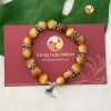 Vòng tay đá Mắt Hổ vàng 8 ly mix charm Bạc 925 mặt bướm -10662