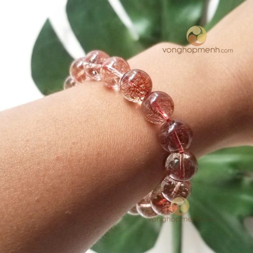 Vòng Đá Thạch Anh Tóc Đỏ 12 ly, chuẩn 6A - vòng tay phong thủy cho nam mệnh Thổ