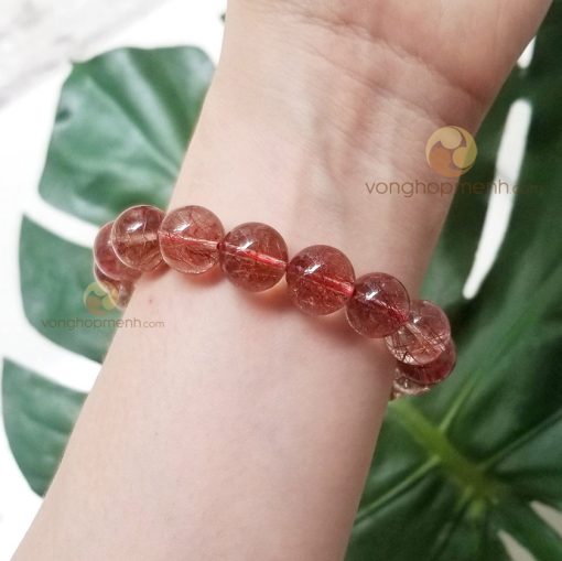 Vòng Đá Thạch Anh Tóc Đỏ 12 ly, chuẩn 6A - vòng tay phong thủy cho nữ mệnh Hỏa và Thổ