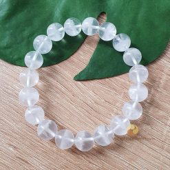 Vòng Đá Thạch Anh Ưu Linh Trắng 9 ly - vòng tay phong thủy cho nữ mệnh Kim và Thủy