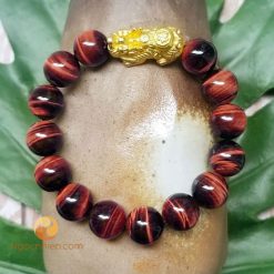 Vòng Tay Đá mắt hổ vàng nâu 12 ly mix Tỳ Hưu bạc mạ vàng - vòng phong thủy cho nữ mệnh hỏa và mệnh thổ