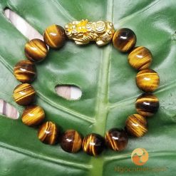 Vòng Tay Đá Mắt Hổ Vàng Nâu 12 ly mix Tỳ Hưu Bạc mạ Vàng - vòng phong thủy cho người mệnh thổ và kim