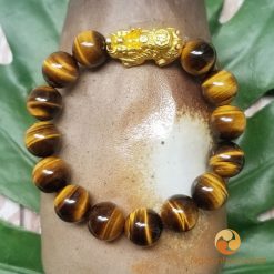 Vòng Đá Mắt Hổ Vàng Nâu 12 ly mix Tỳ Hưu Bạc mạ Vàng