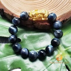 Vòng Tay Đá Mắt Hổ Xanh Đen 12 ly mix Tỳ Hưu Bạc mạ Vàng - vòng đá phong thủy ngocnhien