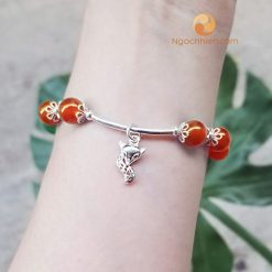 Vòng Đá mã não đỏ 8 ly mix charm bạc Hồ ly - vòng tay phong thủy cho nữ mệnh hỏa và mệnh thổ