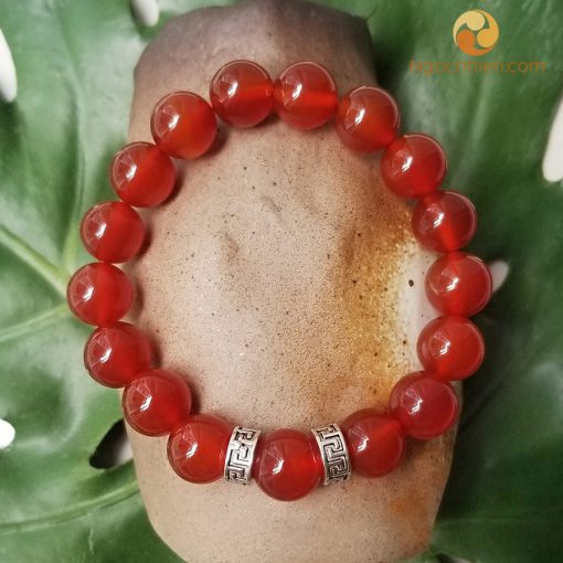 Vòng Tay Đá Mã Não Đỏ 12 ly mix charm bạc chữ Vạn - vòng đá phong thủy ngocnhien