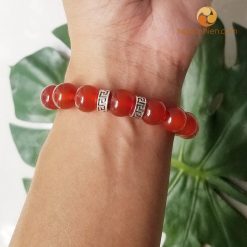 Vòng Đá Mã Não Đỏ 12 ly mix charm bạc chữ Vạn - vòng tay phong thủy cho nam mệnh hỏa