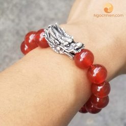 Vòng Đá mã não đỏ 12 ly mix charm bạc Đầu Rồng - vòng tay phong thủy cho nam mệnh hỏa và mệnh thổ