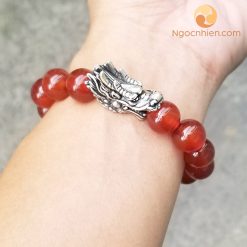 Vòng tay Đá mã não đỏ 12 ly mix charm bạc Đầu Rồng - vong phong thuy