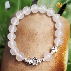 Vòng Tay Đá Mã Não Trắng 8 ly mix charm bạc 925 Hoa, Cỏ 4 Lá - vong phong thuy