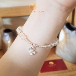 Vòng Đá Thạch Anh Trắng 6 ly mix hoa Bạc 925 - vòng tay phong thủy ngọc nhiên