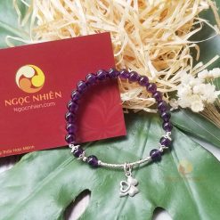 Vòng Tay Đá Thạch Anh Tím Đậm 6 ly mix charm bạc Cỏ 3 lá - vòng phong thủy ngọc nhiên