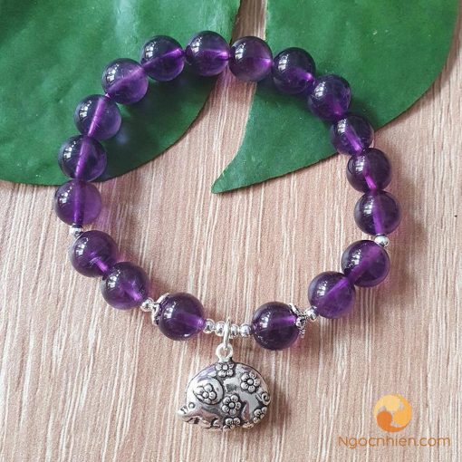 Vòng Đá Thạch Anh Tím Đậm 8 ly mix charm bạc Tuổi Hợi - vòng phong thủy