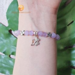 Vòng Đá Thạch Anh Tím Nhạt 6 ly mix charm Bạc cỏ 3 lá, cỏ 4 lá - vòng tay phong thủy cho nữ mệnh hỏa và mệnh thổ