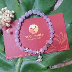 Vòng Thạch Anh Tím Nhạt 6 ly mix charm Bạc cỏ 3 lá, cỏ 4 lá - vòng đá phong thủy ngocnhien