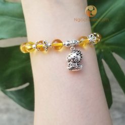 Vòng Đá Thạch Anh Vàng 8 ly mix charm bạc Tuổi Thìn - vòng tay phong thủy cho nữ