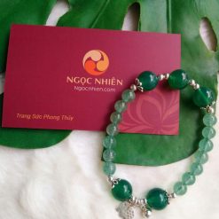 Vòng Tay TDX061653 (Thạch anh dâu tây xanh mix charm voi cát tường, lục lạc Bạc 925)